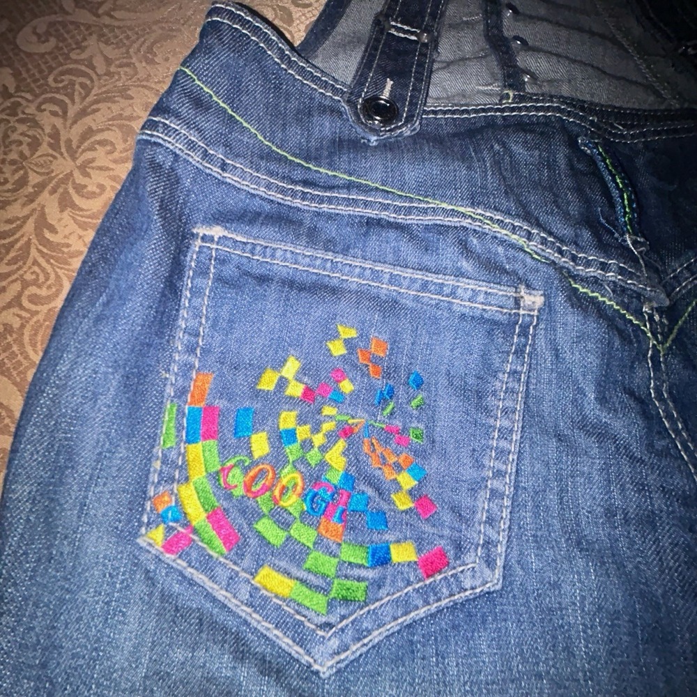 Vtg COOGI Jeans Womens 7/8 Denim Overalls Dress Rainbow Embroidery Y2K GUC - Picture 4 of 11
